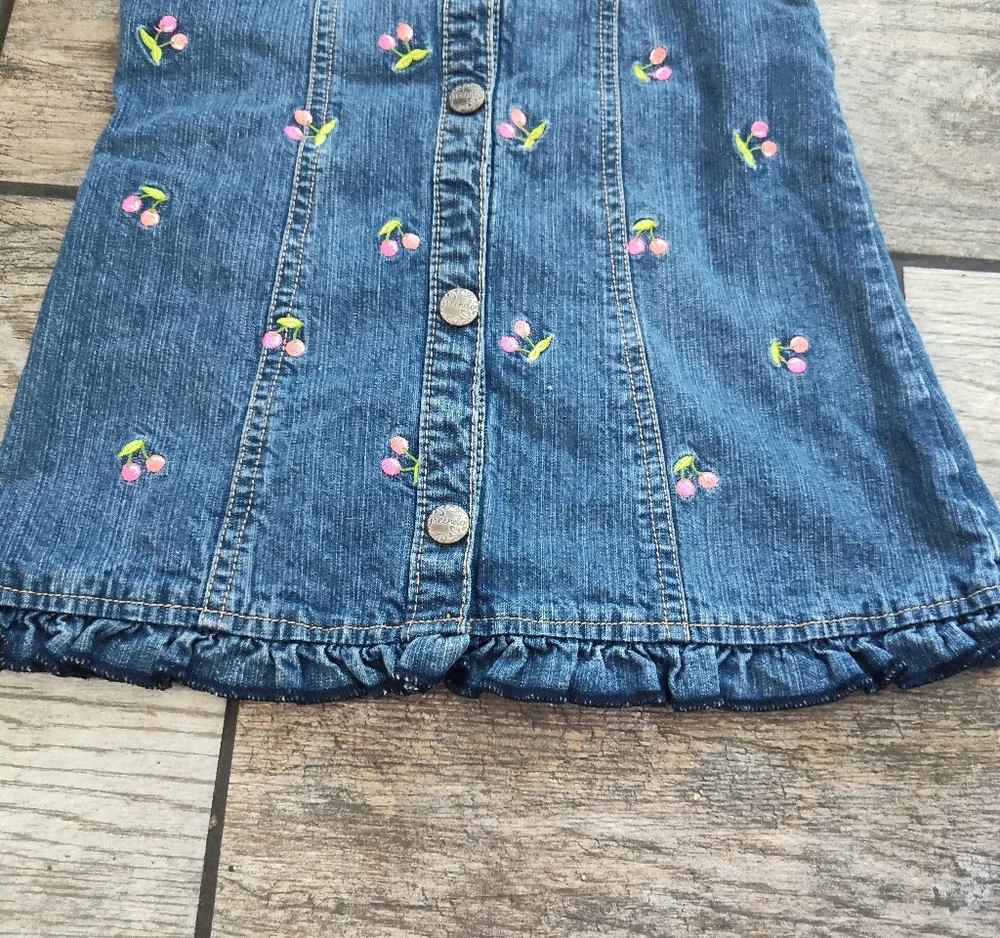 Baby / Toddler Girls Vintage Denim Dress With Embroidered Cherries 🍒 - Picture 2 of 11